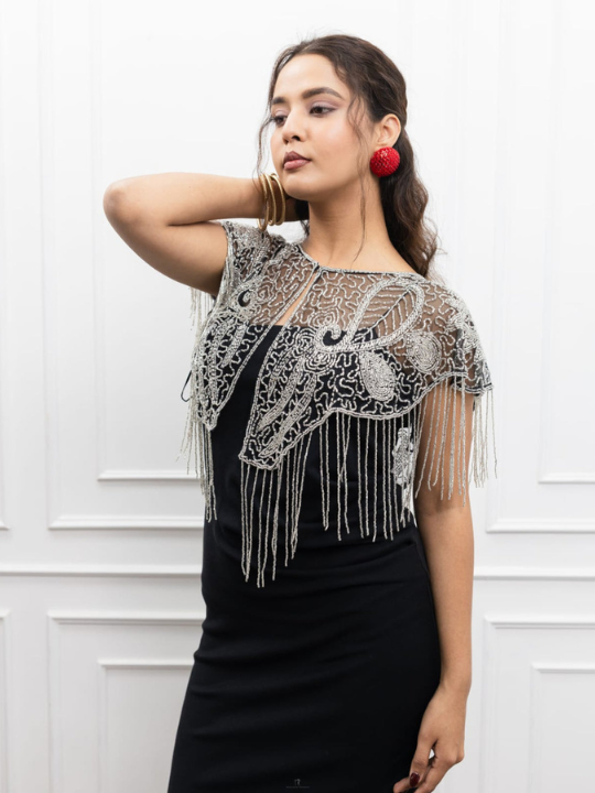 Silver Fringe Short Cape