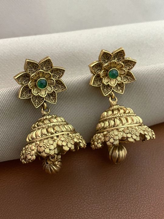 Alila Antique Gold Finish Floral Jhumki