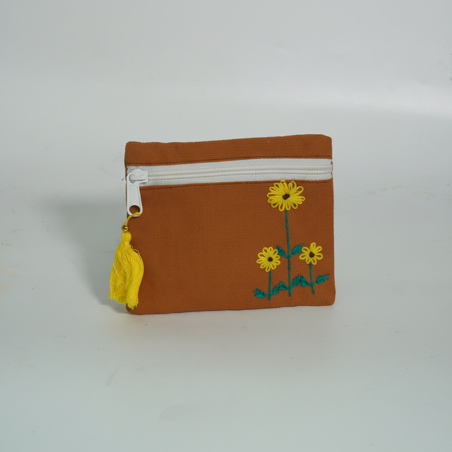 Handmade Square Coin Pouch with Embroidery
