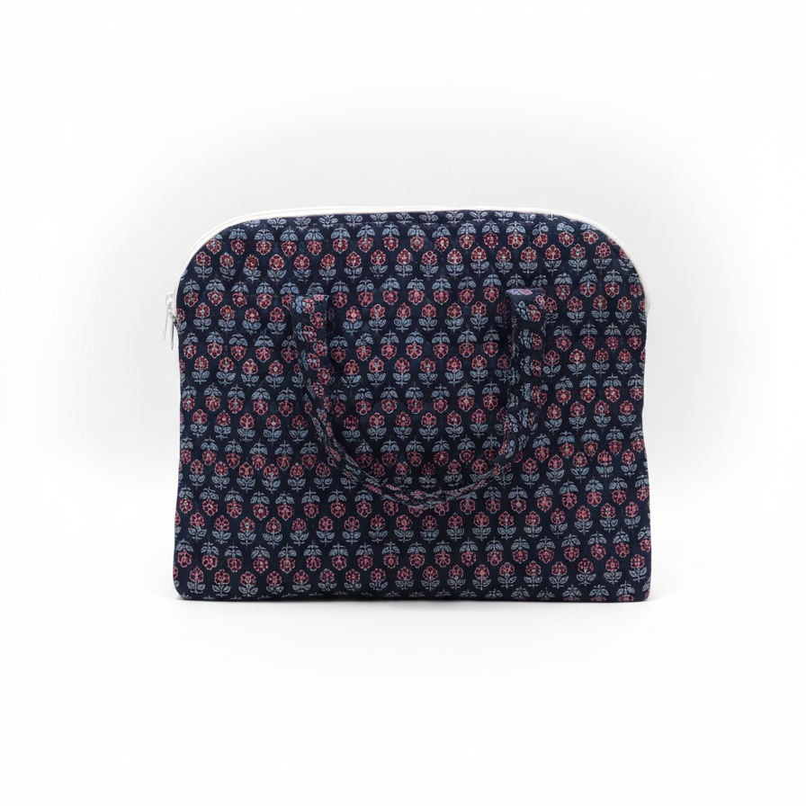 Nirjhari Handcrafted Cotton Laptop Sleeve | Navy Screen Print