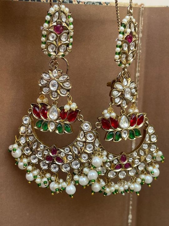 Nazaara Polki Chaandbaali Earrings with Chain