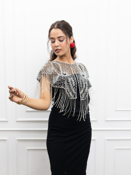 Silver Fringe Short Cape