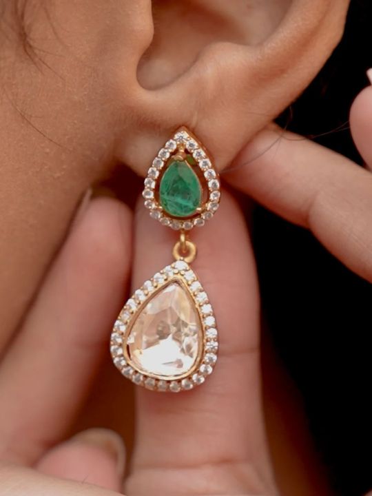 Manmohini Mossanite Polki Pendant Set- Gold Plated