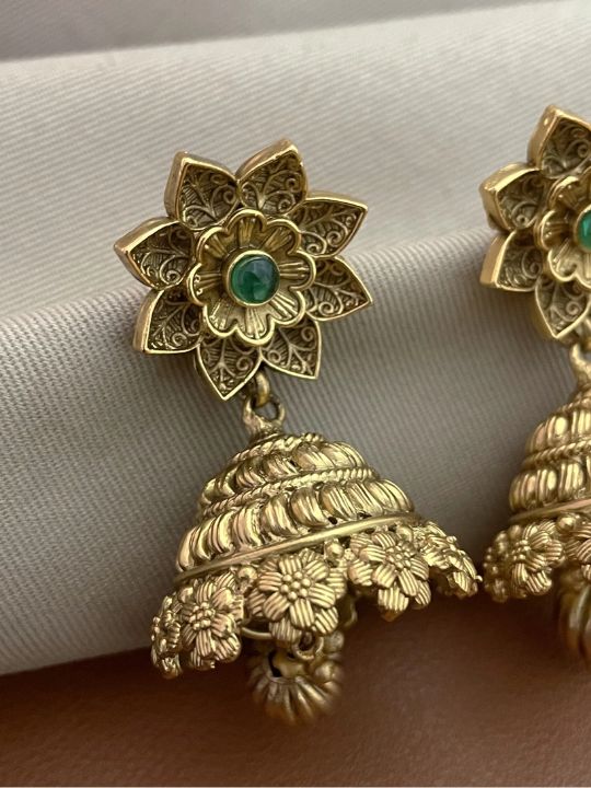 Alila Antique Gold Finish Floral Jhumki