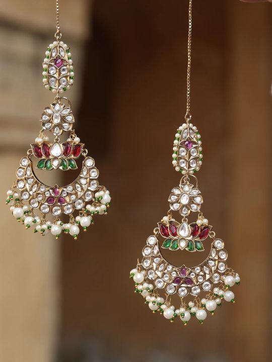 Nazaara Polki Chaandbaali Earrings with Chain