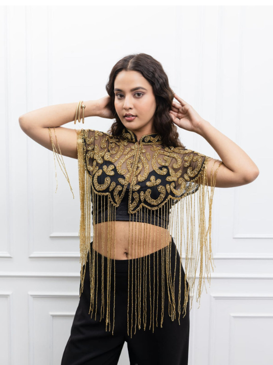 Gold Embroidered Fringe Cape