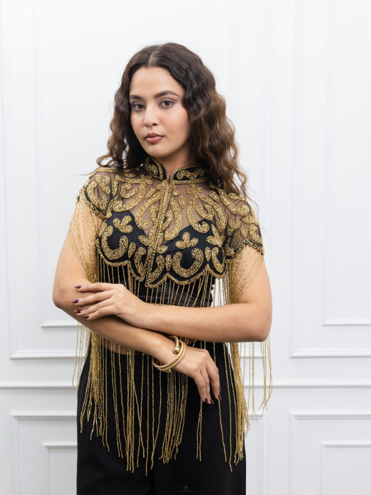 Gold Embroidered Fringe Cape