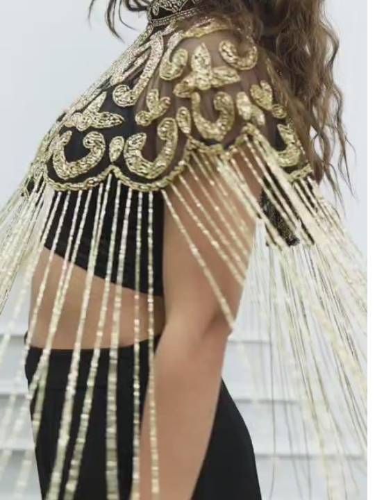 Gold Embroidered Fringe Cape