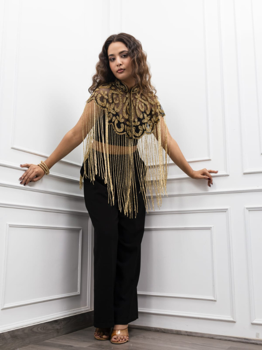 Gold Embroidered Fringe Cape