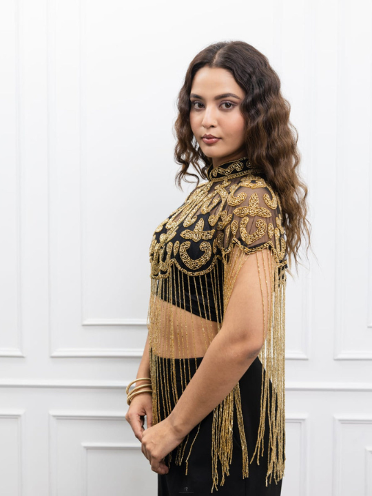 Gold Embroidered Fringe Cape