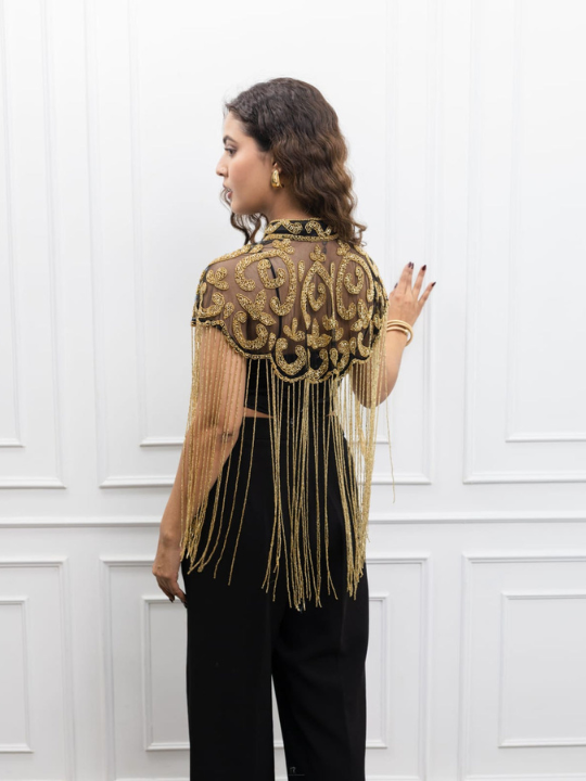 Gold Embroidered Fringe Cape