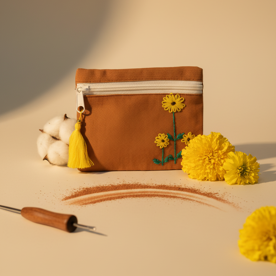 Handmade Square Coin Pouch with Embroidery