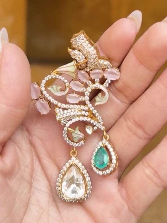 Manmohini Mossanite Polki Pendant Set- Gold Plated