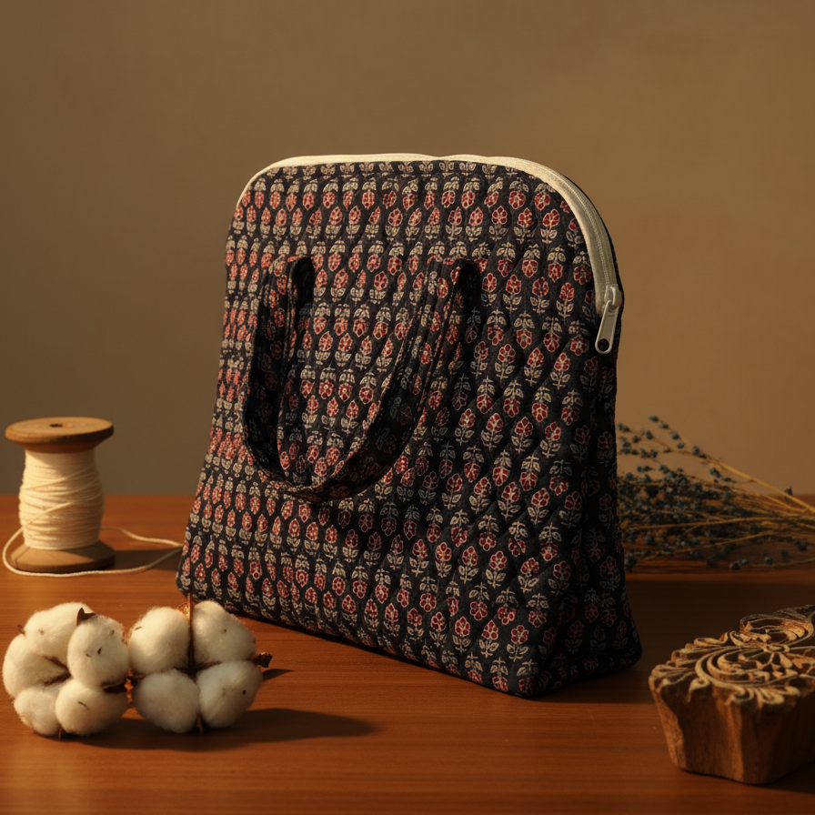 Nirjhari Handcrafted Cotton Laptop Sleeve | Navy Screen Print