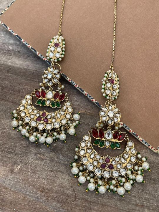 Nazaara Polki Chaandbaali Earrings with Chain