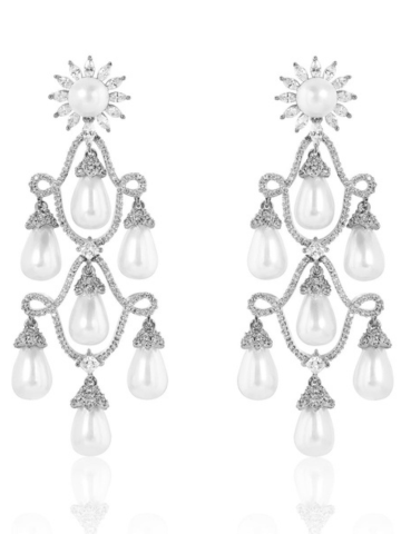Chandelier Diamond Danglers - Silver & Pearl