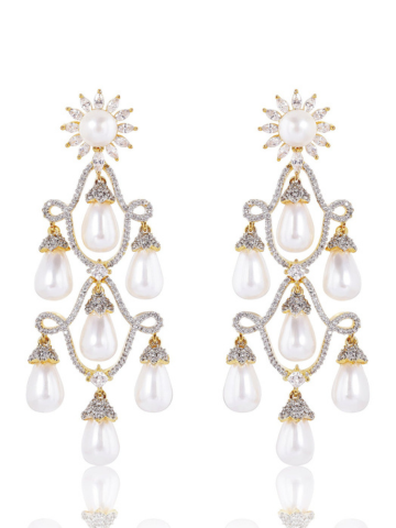 Chandelier Diamond Danglers - Gold, Silver & Pearl