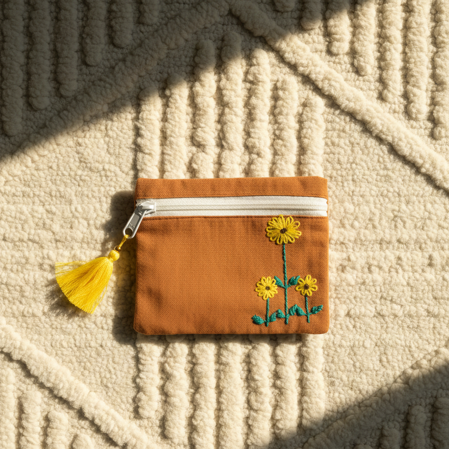 Handmade Square Coin Pouch with Embroidery