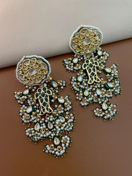 Rani Reshma Gold Finish Kundan Dangler Earrings