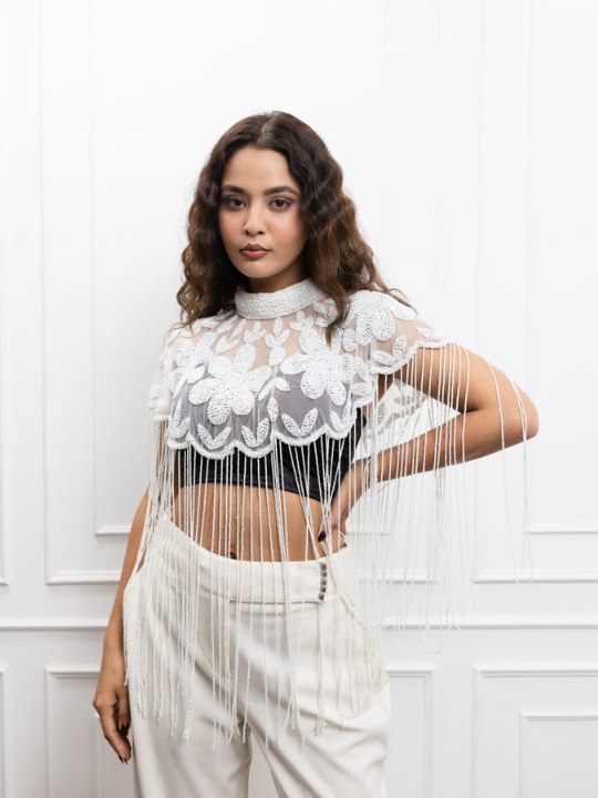 Ivory Floral Glow Cape