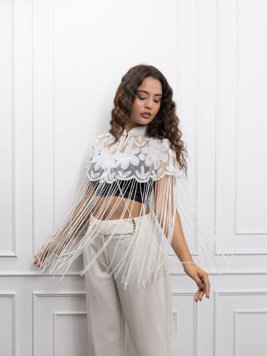 Ivory Floral Glow Cape