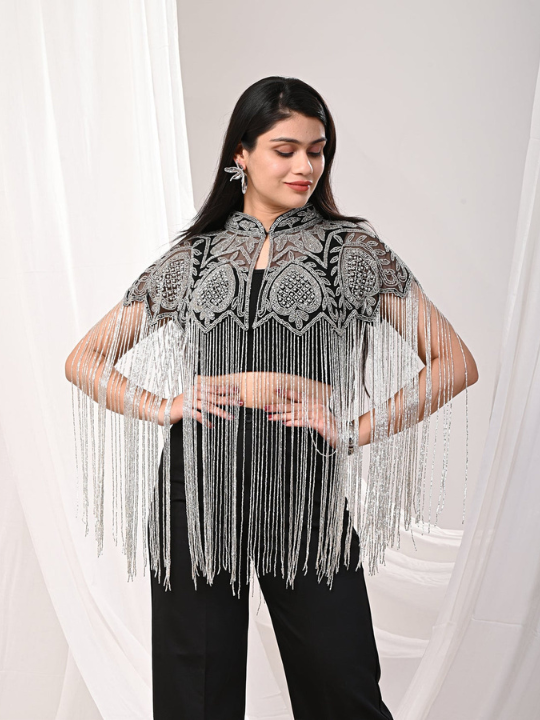 Black and silver Long tubelight cape
