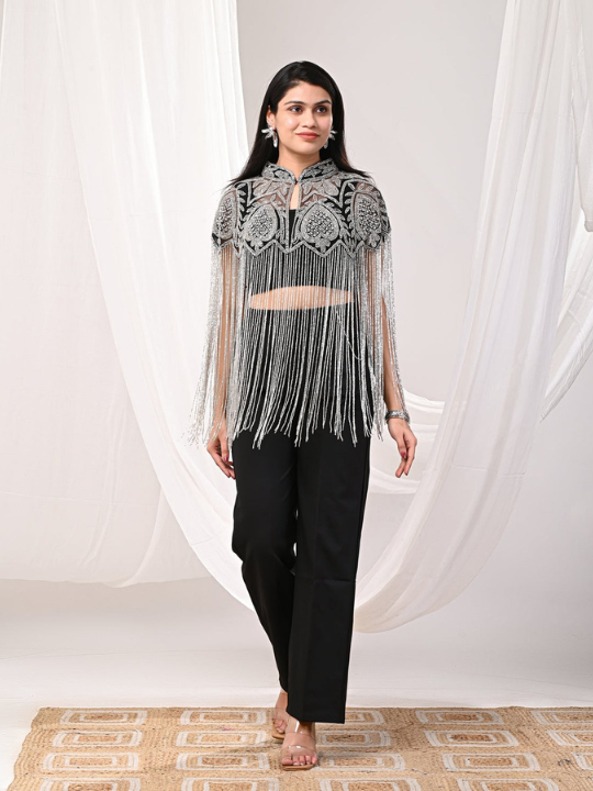 Black and silver Long tubelight cape