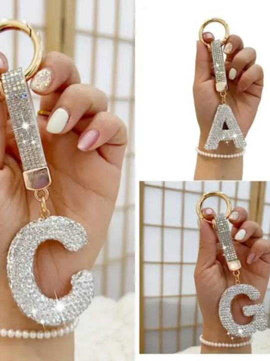 Rhinestone Studded Initial Keychains