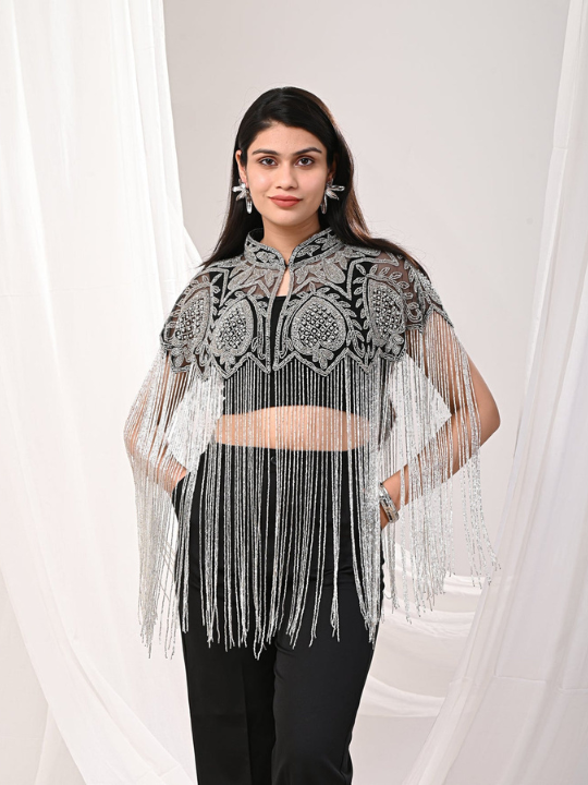 Black and silver Long tubelight cape