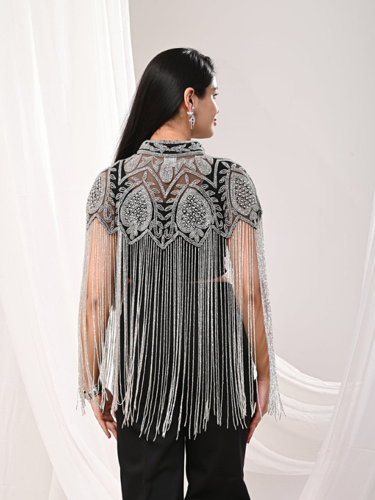 Black and silver Long tubelight cape