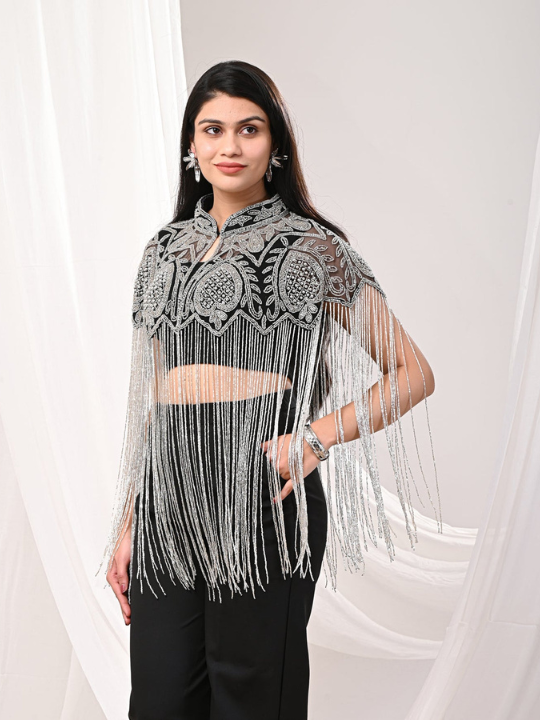 Black and silver Long tubelight cape