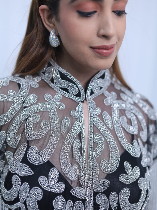 Silver Embroidered Fringe Cape