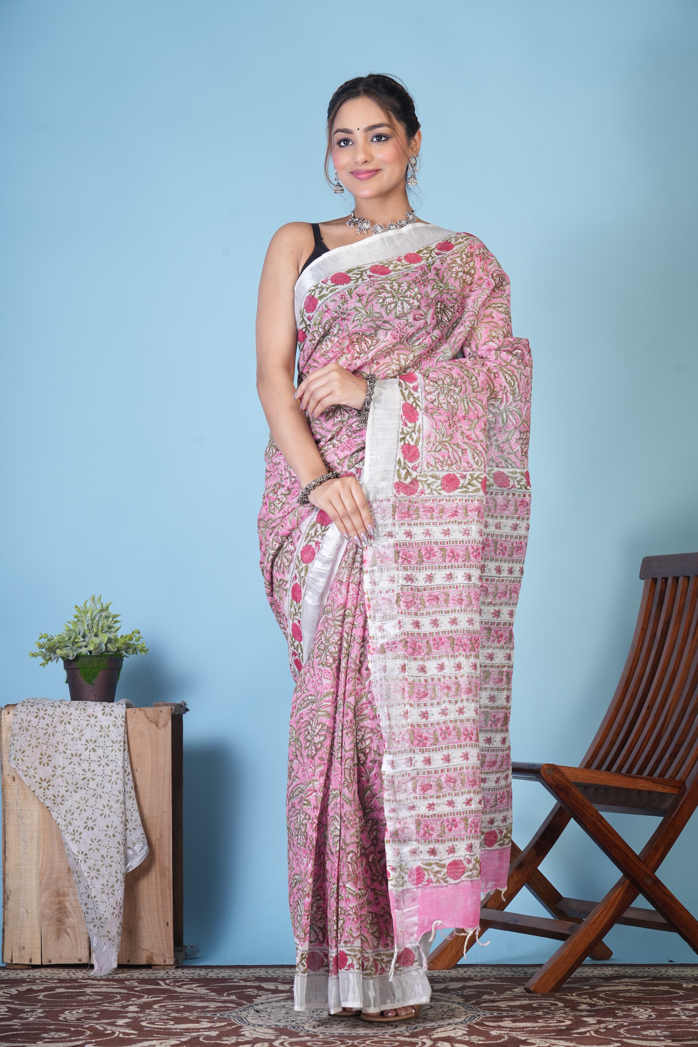 Gulbahaar Blush Linen Saree