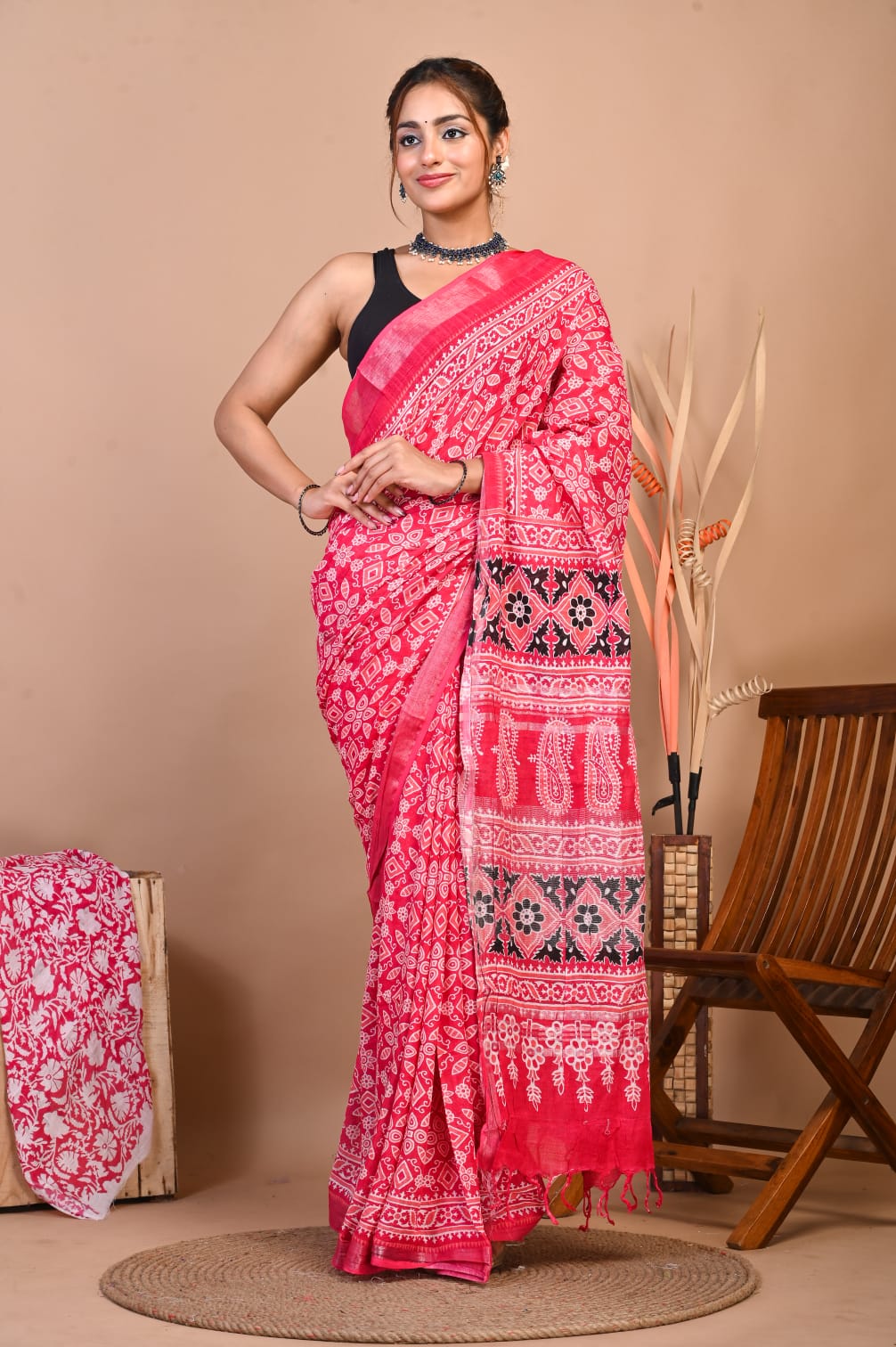 Rangriti Rani Pink Linen Saree