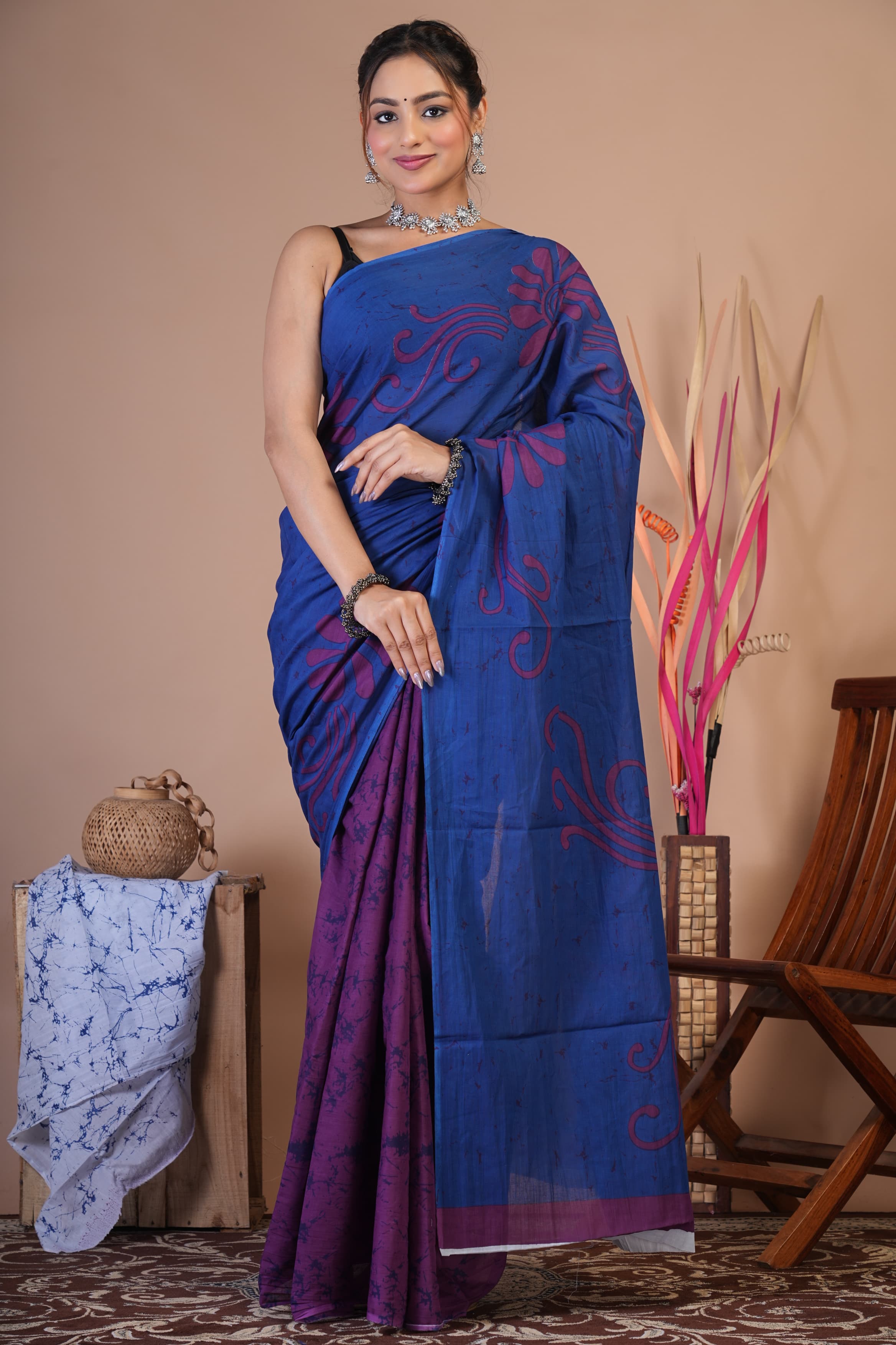 Royal Indigo Cotton Saree
