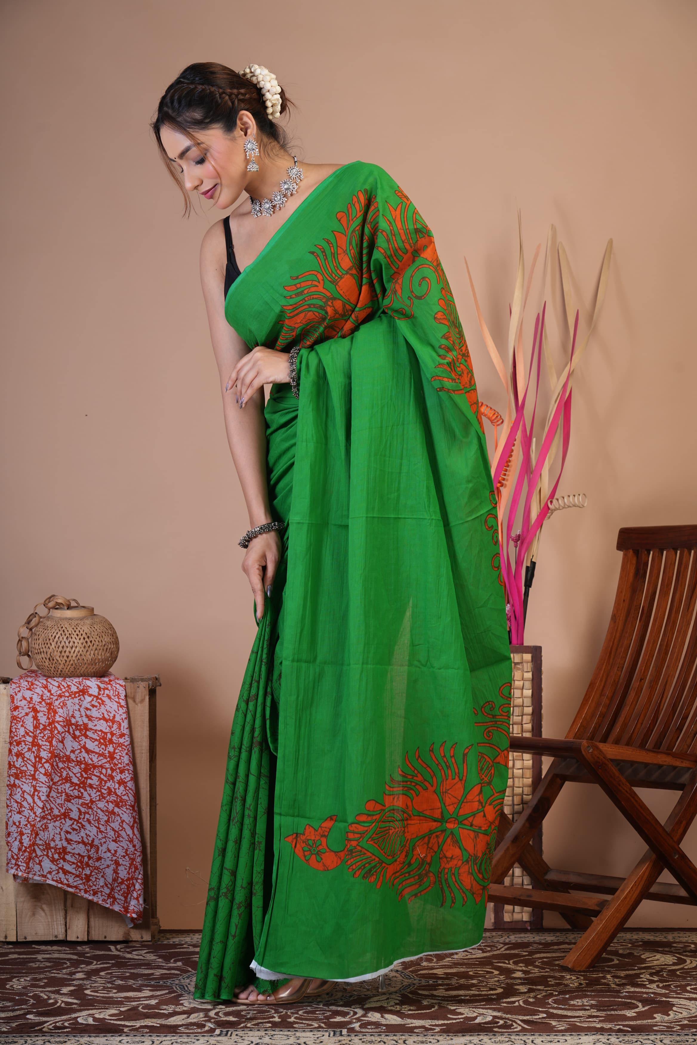 Emerald Flame Cotton Saree