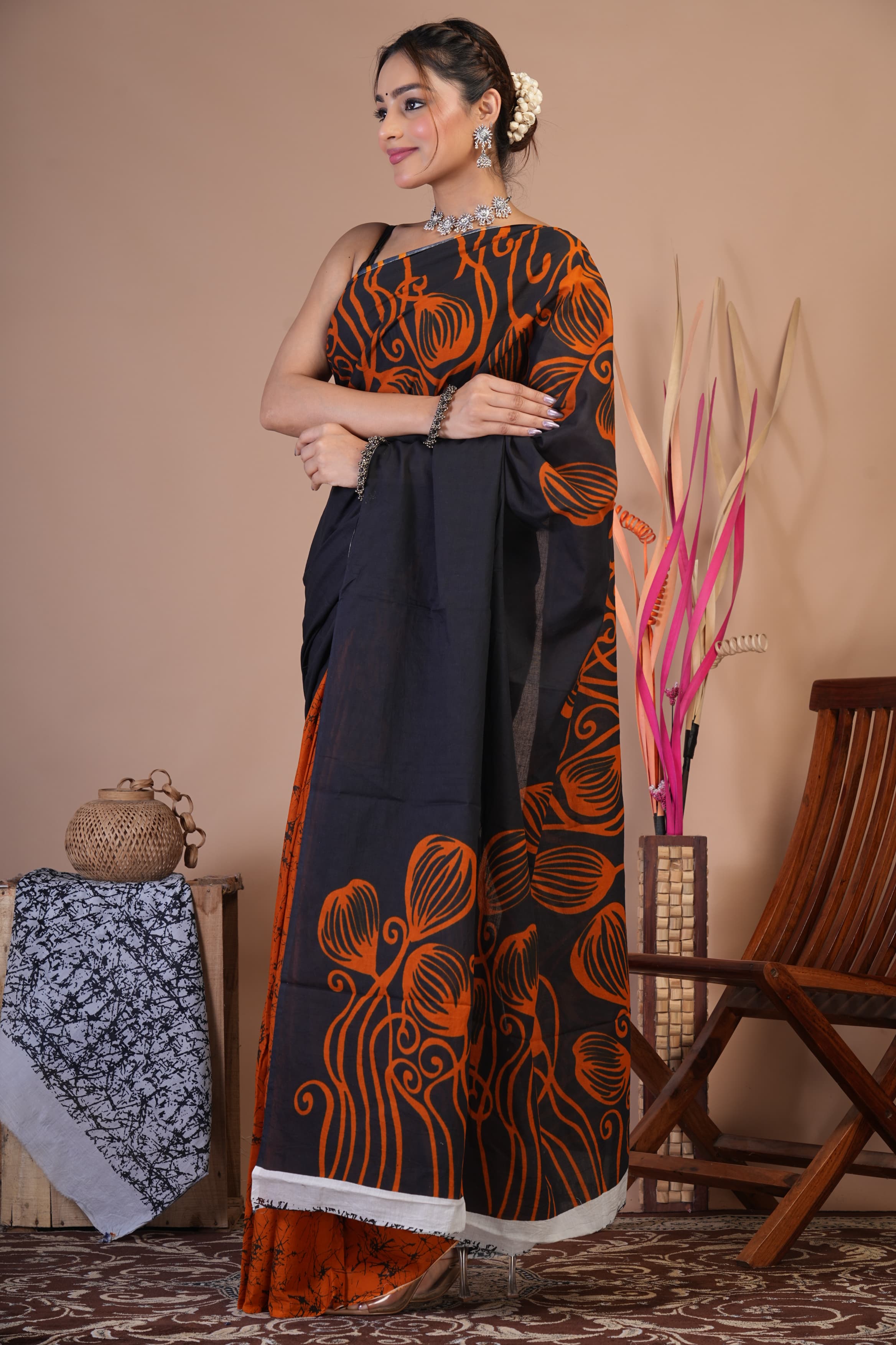 Midnight Ember Cotton Saree