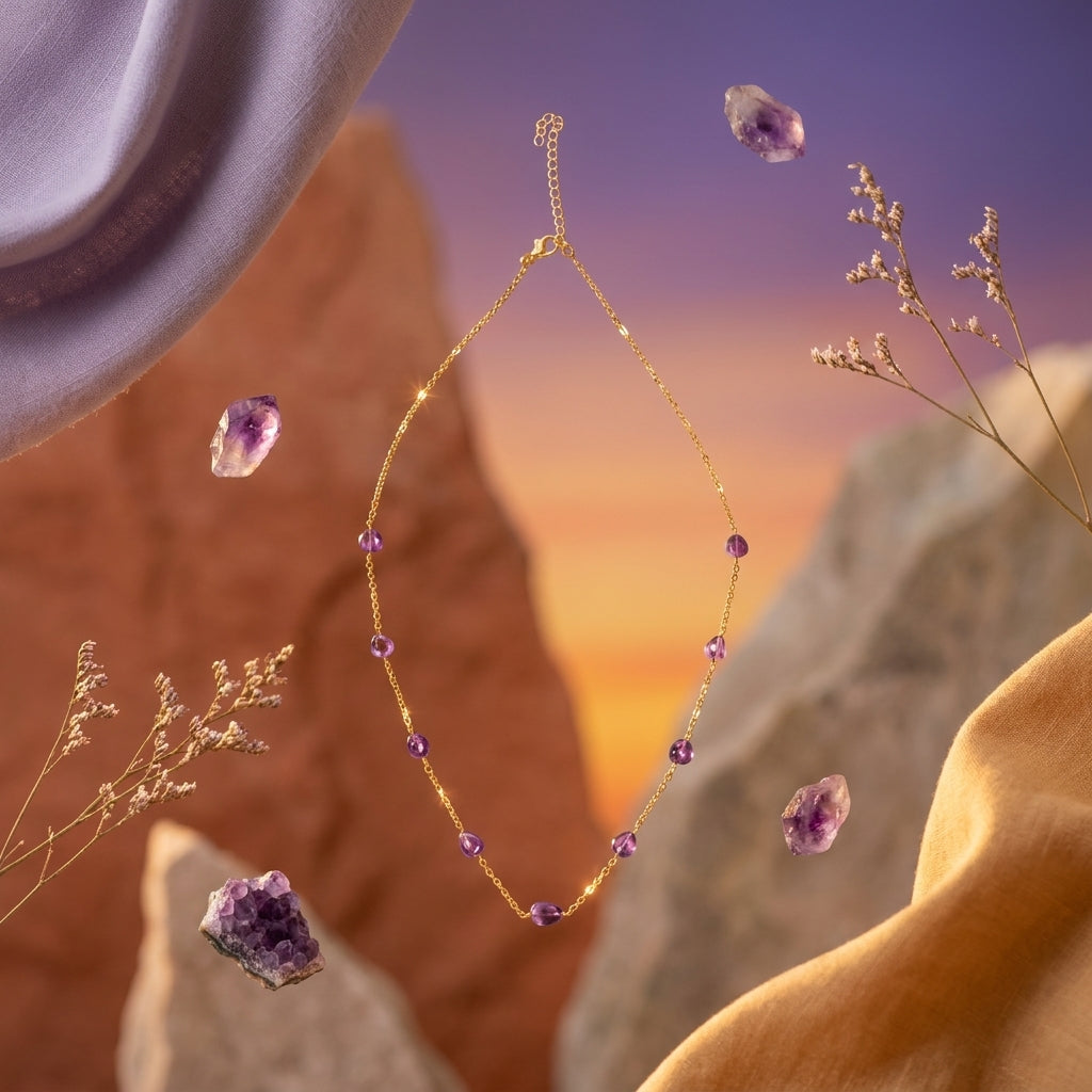 Amethyst Heart Charm Necklace