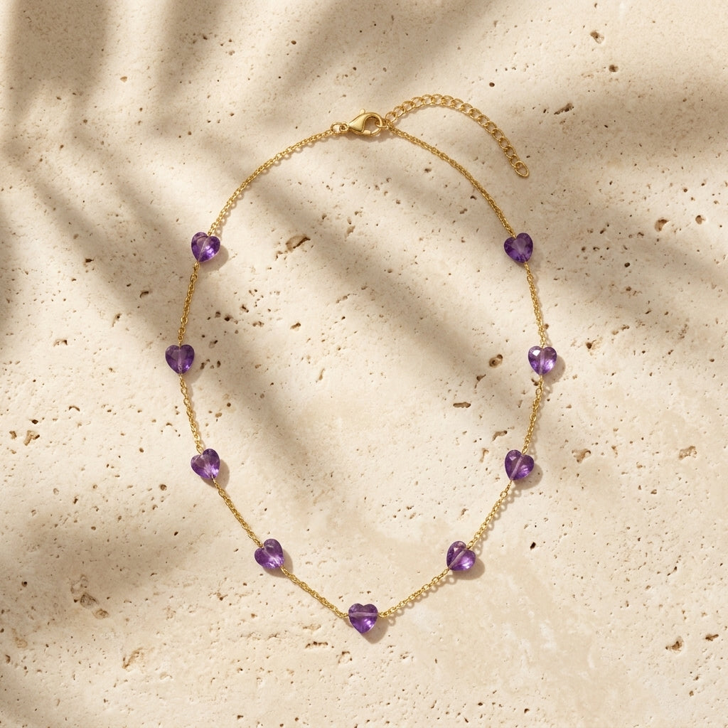 Amethyst Heart Charm Necklace