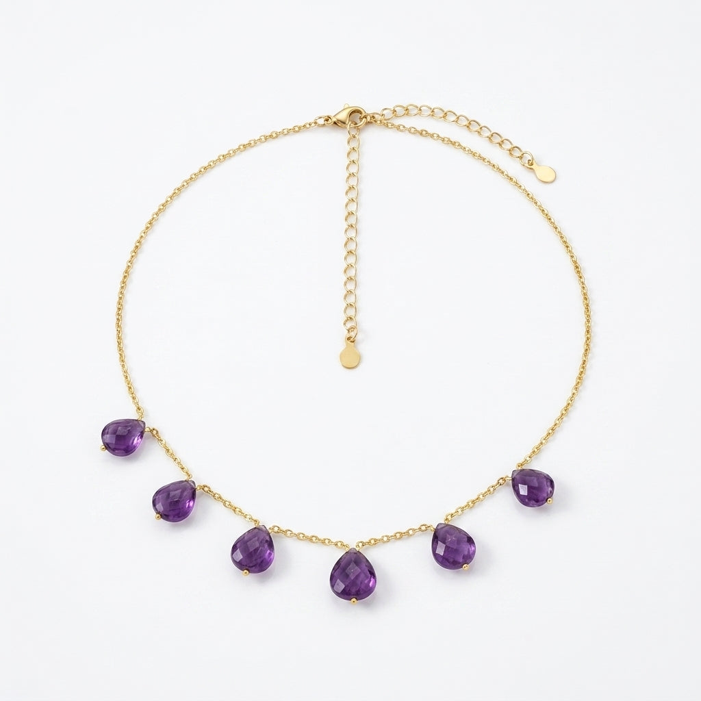 Amethyst Teardrop Charm Necklace