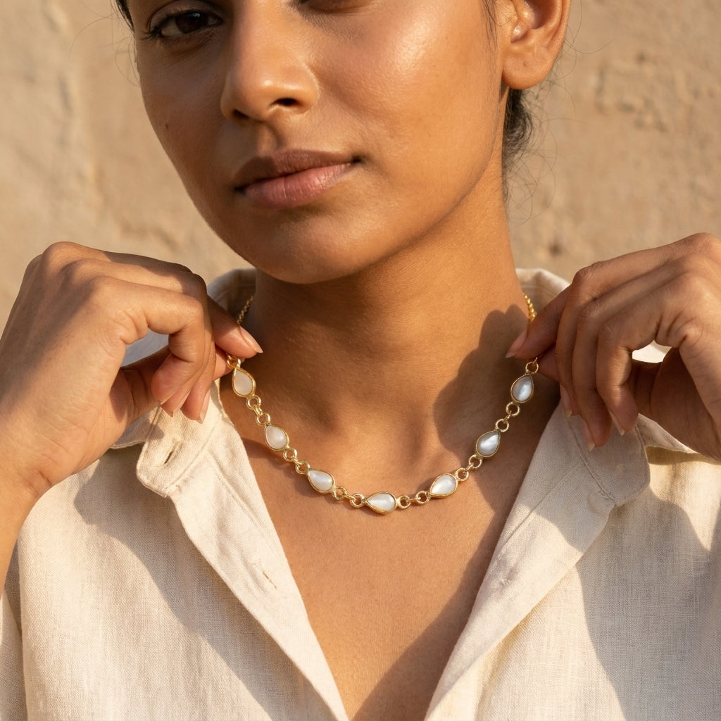 Luna Mother of Pearl Teardrop Necklace