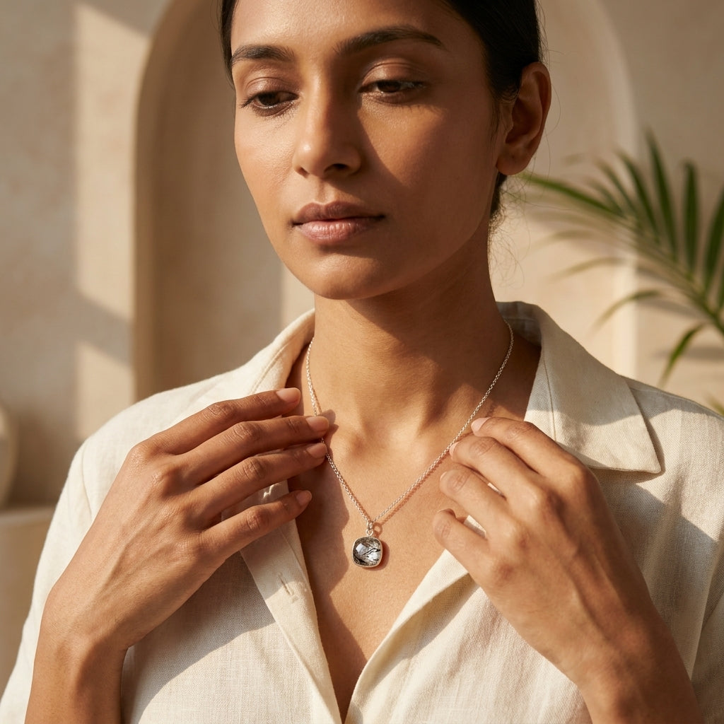 Noir Black Rutile Pendant Necklace